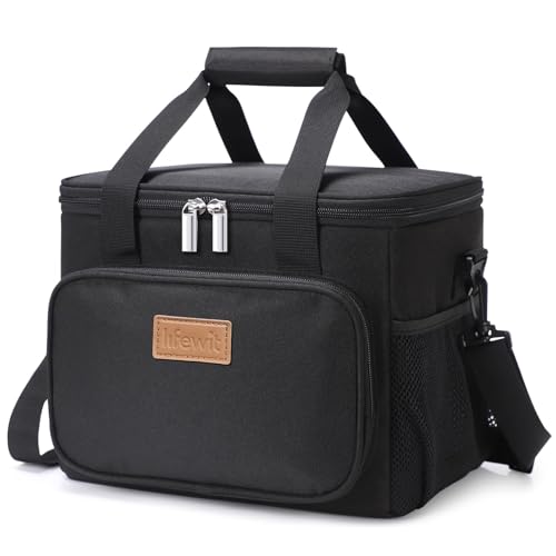 Lifewit Medium Lunch Bag Insulated Lunch Box Soft Cooler Cooling Tote for Adult Men Women, Black 12-Can (9L)