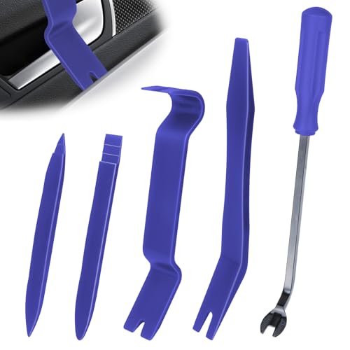 BFXM 5PCS Auto Trim Removal Tool kit, Car Clip Pry Tools Kit No Scratch Plastic, Car Door Panel Rivet Pliers Tool Kit, Automotive Interior Fastener Puller Remover Body Repair Set for Car (Blue)