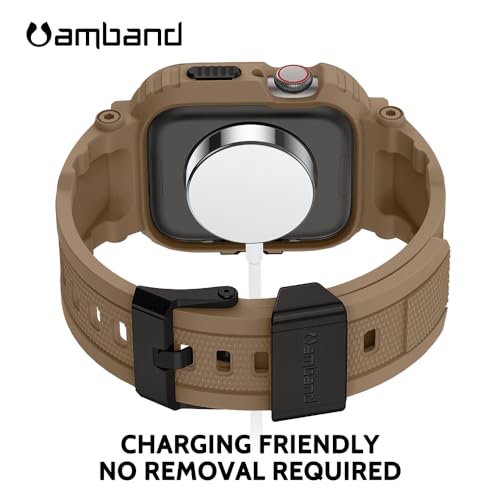 Image of amBand Bands Compatible with Apple Watch 9 /8 /7 45mm, M1 Sport Series Rugged Case with TPU Strap Military Protective Tough Cover Bumper for iWatch SE3 /SE2 /SE /6 /5 /4 /3 44mm 42mm Men Desert Tan