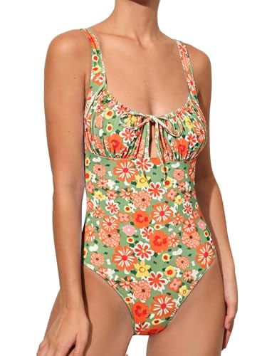 Image of BERLOOK Womens One Piece Swimsuits Floral Push Up Bathing Suit Sexy Tie Slimming Swimsuits for Women Swimwear