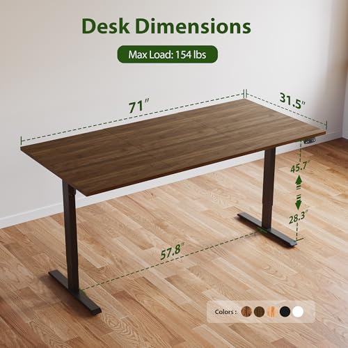 Image of Agilestic Electric Standing Desk, 71 x 31.5 Inches Height Adjustable Desk, Sit Stand up for Work Office Home, Ergonomic Rising Computer Table with Memory Preset, Dark Walnut