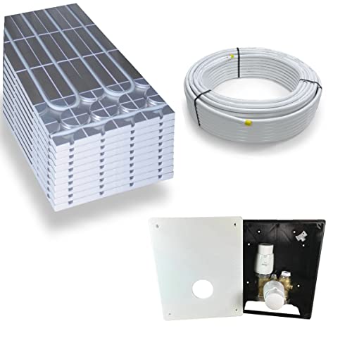 Warmwasser Trockenestrich Fußbodenheizung HoWaTech DRY Komplett Set 5/10m² Dämmplatte 30mm EPS WLG 035 DEO und TH-RTL Regelbox, Heizfläche:5.00m²