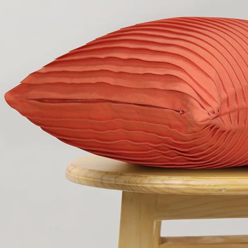 Image of HOME COLORS.IN Cotton Plain Double Side Pleated Cushion Cover - Set of 2-18 x 18 Inch - Outrageous Orange