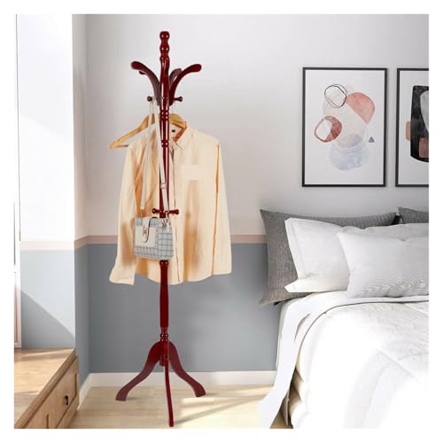 YZDKR Perchero Solid Birch Wood Coat Racks Stand Floor Standing Hanger Rack with Tripod Base for Purse Clothes Hat Umbrella Jacket Coat