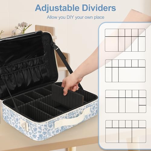 Image of Relavel Large Makeup Bag, Floral Cosmetic Bag for Women, Professional Travel Train Case Portable Makeup Artist Bag Make Up Storage Organizer Box with Adjustable Dividers and Makeup Brush Compartment