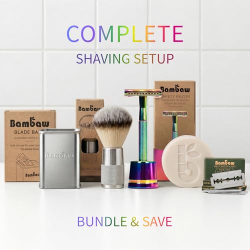 Image of Bambaw Double Edge Safety Razor with 5 Safety Razor Blades, Women & Men's Safety Shaving Razor, Reusable Razor, Plastic Free - Rainbow