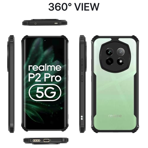 Image of Pikkme Crystal Clear Transparent Back Cover | Ultra Hyrbid | Full Camera Protection | Raised Edge | Bumper Case for Realme P2 Pro 5G (Black)