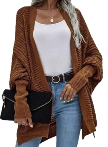 Dokotoo Women's 2025 Fashion Casual Oversized Open Front Batwing Long Sleeve Chunky Knit Cardigans Sweaters Outerwear Coats