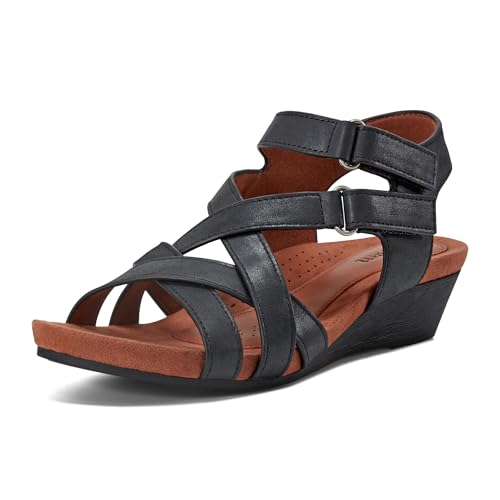 Cobb Hill Femme Helin Sandale cale, Cuir Noir, 39 EU