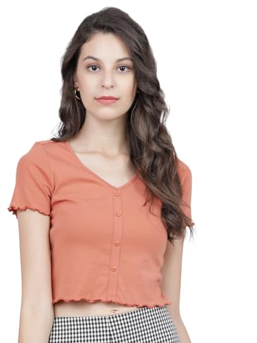 Image of Tokyo Talkies Women's Regular Fit Tshirts | Solid | Short Sleeves |V-Neck | Western Tshirts
