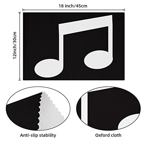 Set de table note de musique noir lot de 6 lavables pour repas