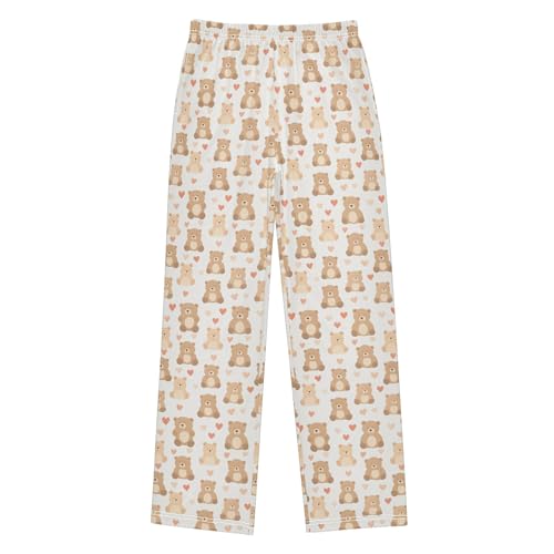 Cute Bear Heart Long Pajama Pants Elastic Waist PJ Bottoms with Pockets S A1129772