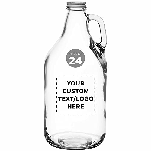 DISCOUNT PROMOS 24 Clear Glass Beer Growlers Set, 64 oz. - Customizable Text, Logo - Screw on Lid, Sturdy, Barware - Clear