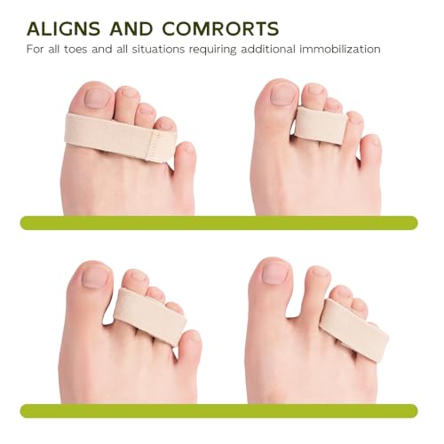 Image of Bukihome Hammer Toe Straightener - Reusable Fabric Toe Wraps Protect and Straighten Hammertoes - Toe Corrector for Men and Women - Realign Bent, Curled, Crooked, Claw, Hammer Toes (Beige, 6 Pack)