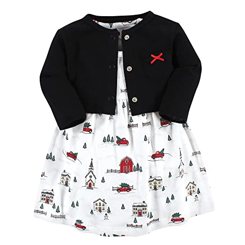Image of Hudson Baby Infant and Toddler Girls Cotton Dress and Cardigan Set