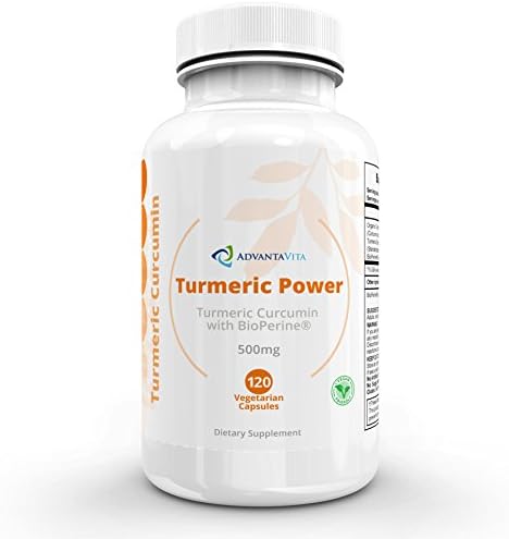 AdvantaVita Turmeric Curcumin with BioPerine - High Potency, High Absorption! - Organic Complex, Additive Free - Natural Pain Relief - Joint Support - Anti-Inflammatory - 120 x 500mg Veggie Capsules