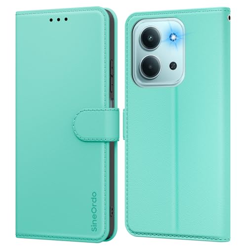 SineOrdo Funda compatible con Xiaomi Redmi 15C 4G / 15C 5G / POCO C85 4G Carcasa, Libro Redmi 15C 4G / 15C 5G / POCO C85 4G Funda con Tapa Piel Suave Cuero Tarjetero Flip Wallet Móvil Case Verde Menta