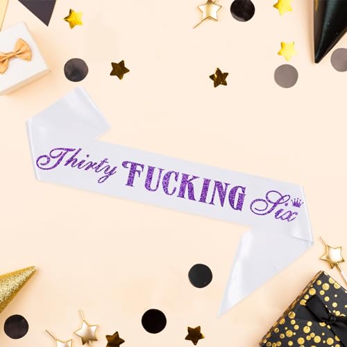 Thirty Six White Sash with Purpler Foil Sash - Funny 36 Birthday Decor - 36 Years Old Sash - 36th Birthday Anniversary Party Supplies4