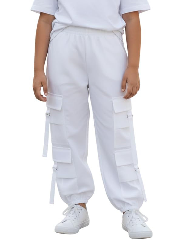 Girls Stylish Solid Regular Fit Cargo Pant | Lightweight & Comfortable Fabric | Cargo Pant for Kids | Ideal for Casual & Outings