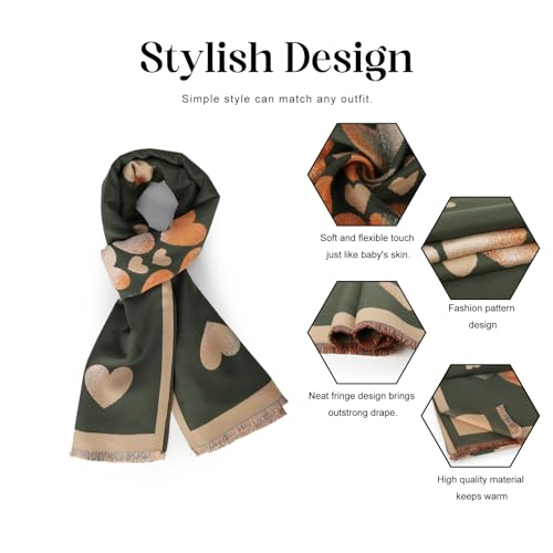 Sumato Scarf for Women Fall Winter Shawl Wraps Long Women Scarves Warm Soft Cashmere Feel Classic Heart Style4