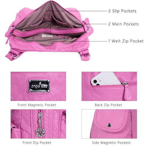Image of Angel Kiss Purses for Women, Large Shoulder Bag Hobo Tote Purse Mutipocket Faux Leather Satchel Hobo Purse