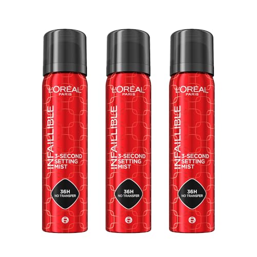 L'ORÉAL PARIS - Pack 3 x 75ml Infaillible Spray Fijador de Maquillaje 3 Segundos, Larga Duración hasta 36H, Resistente al Agua, Sudor y Roces, Sin Transferencia