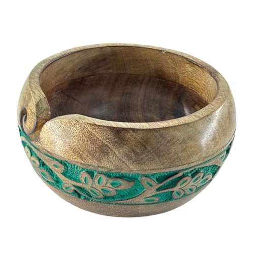 Image of Wooden Yarn Bowl for Crocheting Handmade Wool Storage Yarn Bowl with Holes Knitting Gifts for Women Crochet Accessories (6 x 3 - Brown)