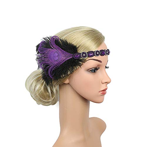 Fascia Per Capelli - Feather 20S Gatsby Flapper Accessori Capelli Donna Cerimonia Chignon Carnevale Elegante Vintage Anni 20 Glitter Strass Cinturino Per Donna Cocktail Party Party