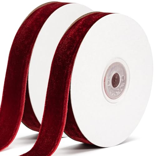 Red Velvet Ribbon 20mm x 20yards Luxurious Soft Velvet Ribbon for Gift Wrapping Holiday Crafts Wedding Decorations and Festive Bows