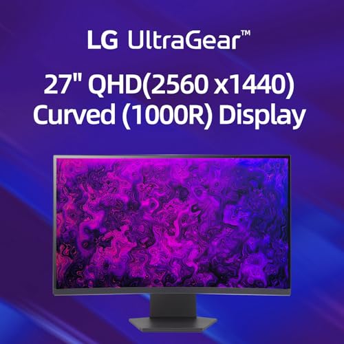 Image of LG 27 inch QHD Gaming Monitor, Ultragear Curved Display, 180Hz, 1ms, 1000R, AMD FreeSync, HDR10, 99% sRGB, Black Stabilizer, DAS Crosshair FPS Counter, HDMI x2, DisplayPort, Borderless Design, Black