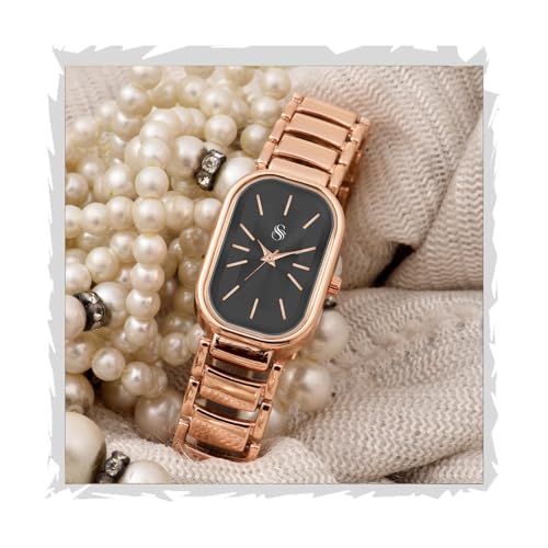 Image of Shocknshop Elegant Rectangular Ladies Rose Gold Analog Metal Strap Solid Link Strap Watch for Woman -WCH176