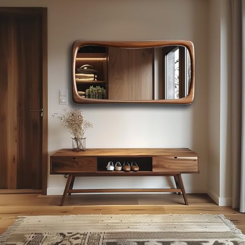 WOOD HOME DECORE Modern Rectangular Wall Mirror Frame Teakwood (SAGWAAN) Large Frame, for Bathroom, Console Table, Home Decor Wall Art Without Mirror