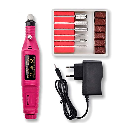 Portable electric nail file set，USB Pen Shape Electric Nail Drill Manicure Filer Kit，With 6 Pieces Changeable Drills And Sand Bands for Exfoliating, Grinding, Polishing, Nail Removing, Acryl(rose Red)