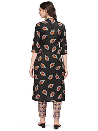 Image of NAINVISH Women's Cotton Blend Straight Keyhole Neck Printed Kurta with Pant