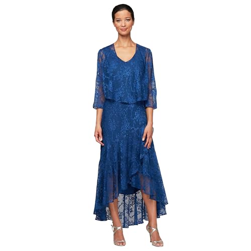 Alex Evenings Women's Sleeveless Printed Chiffon Midi Spring/Summer Mother of The Bride Dress with Jacket & High-Low Hemline