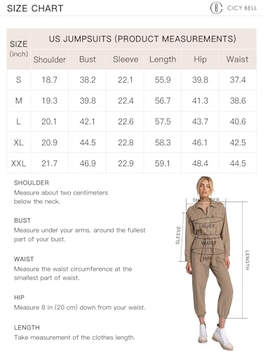 Cicy Bell M7P320JL0S Women'S Long Sleeve Utility Jumpsuits Elastic Waist Zip Up Long Pants Jogger Rompers thumb #5