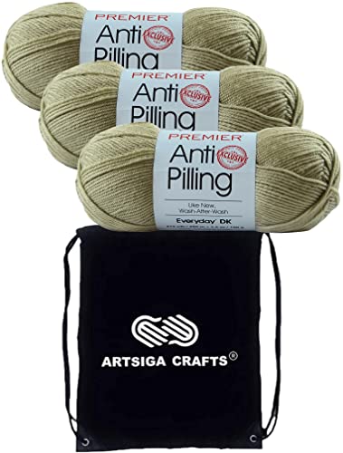 Image of Premier Yarns Anti-Pilling Everyday DK Solids Meadow 1107-62 (3-Skeins-Same Dye Lot) DK Light Worsted #3 Anti-Pilling Acrylic Yarn for Crocheting and Knitting with Project Bag