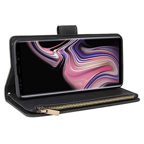 Lbyzcase Phone Case For Galaxy Note 9,Samsung Note 9 Wallet Case,Luxury Folio Flip Leather Cover[Zipper Pocket][Wrist Strap][Kickstand ] For Samsung Galaxy Note 9 (Black) #TOP4