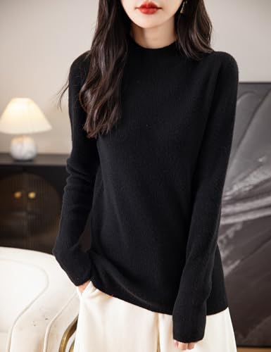 Image of Chanyarn Women's 100% Merino Wool Seamless Sweater Mock Neck First-Line Ready to Wear Long Sleeve Ribbed Knit Pullover