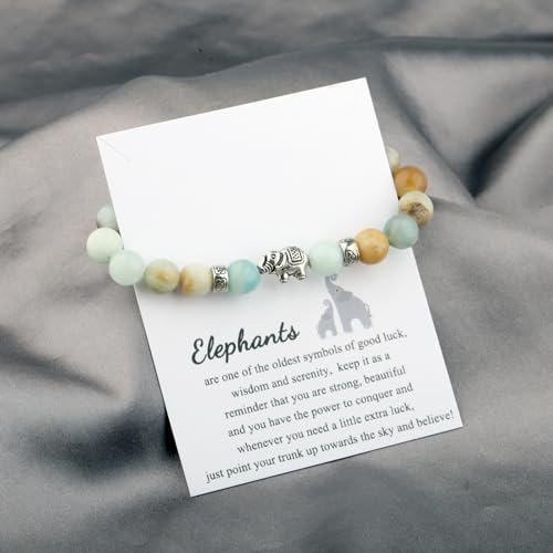 Image of FUSTMW Elephant Gifts Bracelet Friendship Gifts Elephant Charm Natural Stone Bracelet Inspirational Gifts