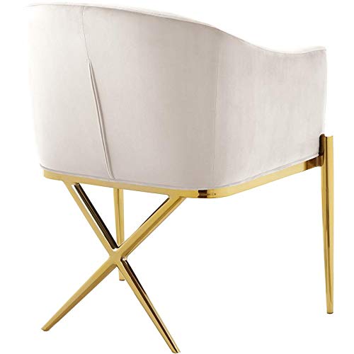 Meridian Furniture Xavier Collection Modern | Contemporary Velvet Upholstered Dining Chair With Sturdy Steel X Shaped Legs, 25.5" W X 24.5" D X 31.5" H, Cream #TOP2