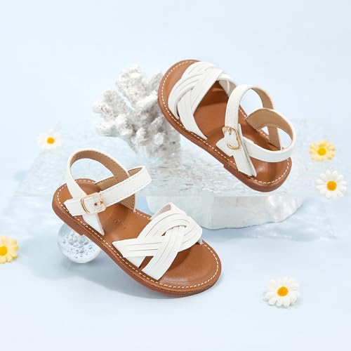 Image of Felix & Flora Toddler Girl Sandals -Flower Girl Dress Shoes Open Toe Little Kid Flats
