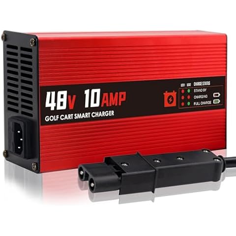 CAPTOK 48V 10AMP Golf Cart Battery Charger for 48 Volt G19-G22 Golf Carts Lead-Acid Battery Smart Charger with 2-Pin Yamaha Plug Cover
