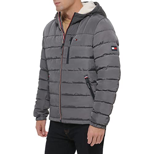Image of Tommy Hilfiger Men's Midweight Sherpa Lined Hooded Water Resistant Puffer Jacket