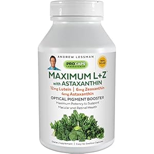 ANDREW LESSMAN Maximum L+Z with Astaxanthin 60 Softgels – 12mg Lutein, 6mg Zeaxanthin, 4mg Astaxanthin. Key Nutrients to Support Eye and Brain Health, and Promote Healthy Vision.