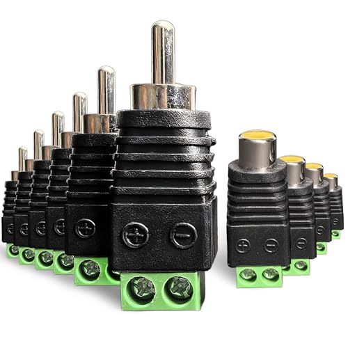 MOBOREST RCA to Speaker Wire Adapter - Solderless RCA Male Plug to AV Screw Terminal Connector for Audio Video CCTV & DIY Speaker Cable Repair (6Male+4Female)