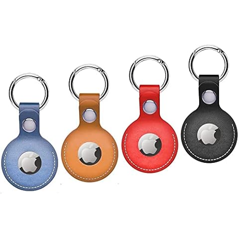 AirTags Case, PU Leather AirTags Holder Steel Key Ring, Anti-Lost Protective Cover Designed for AirTags, Tracker Keychain Loop Compatible with AirTags Item Finder Accessories, 4 Pack Cover
