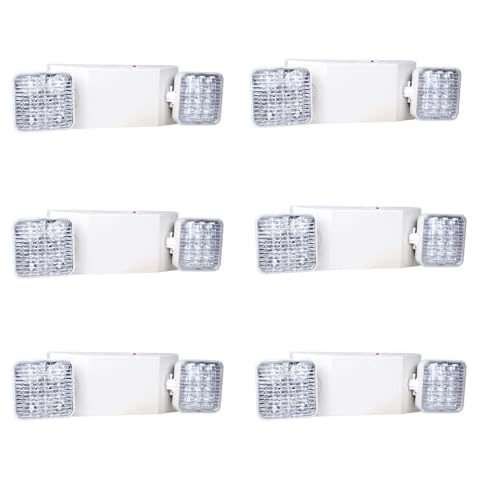 JW LIGHTING LED Emergency Exit Light, 6 Pack, Adjustable 2 Head, with Battery Back-up, UL 924, Commercial Wall Mount, Hard Wired 120-277V Fire Resistant Cover