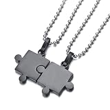 JSEA Couples Stainless Steel Black Silver Jigsaw Puzzle Pieces Pendant Necklaces I love you (Black)