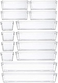 Grace Store 14 PCS Clear Plastic Drawer Organizer Tray for Makeup, Kitchen Utensils, Jewelries, and Gadgets